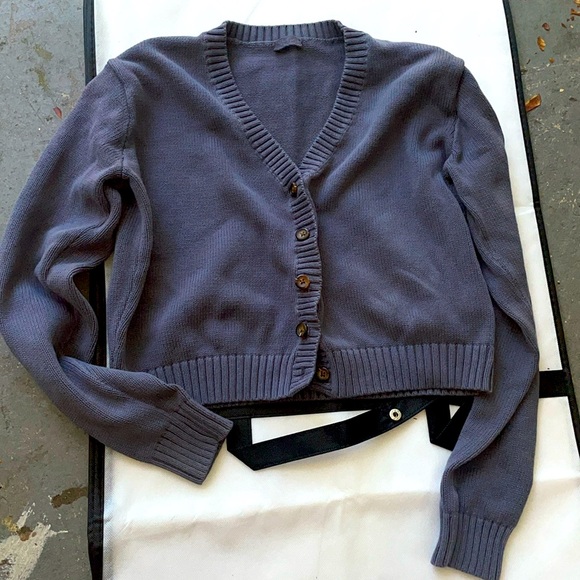 J.Galt stone cardigan button front v neck Ike size cotton billie knit blue gre - Picture 3 of 9